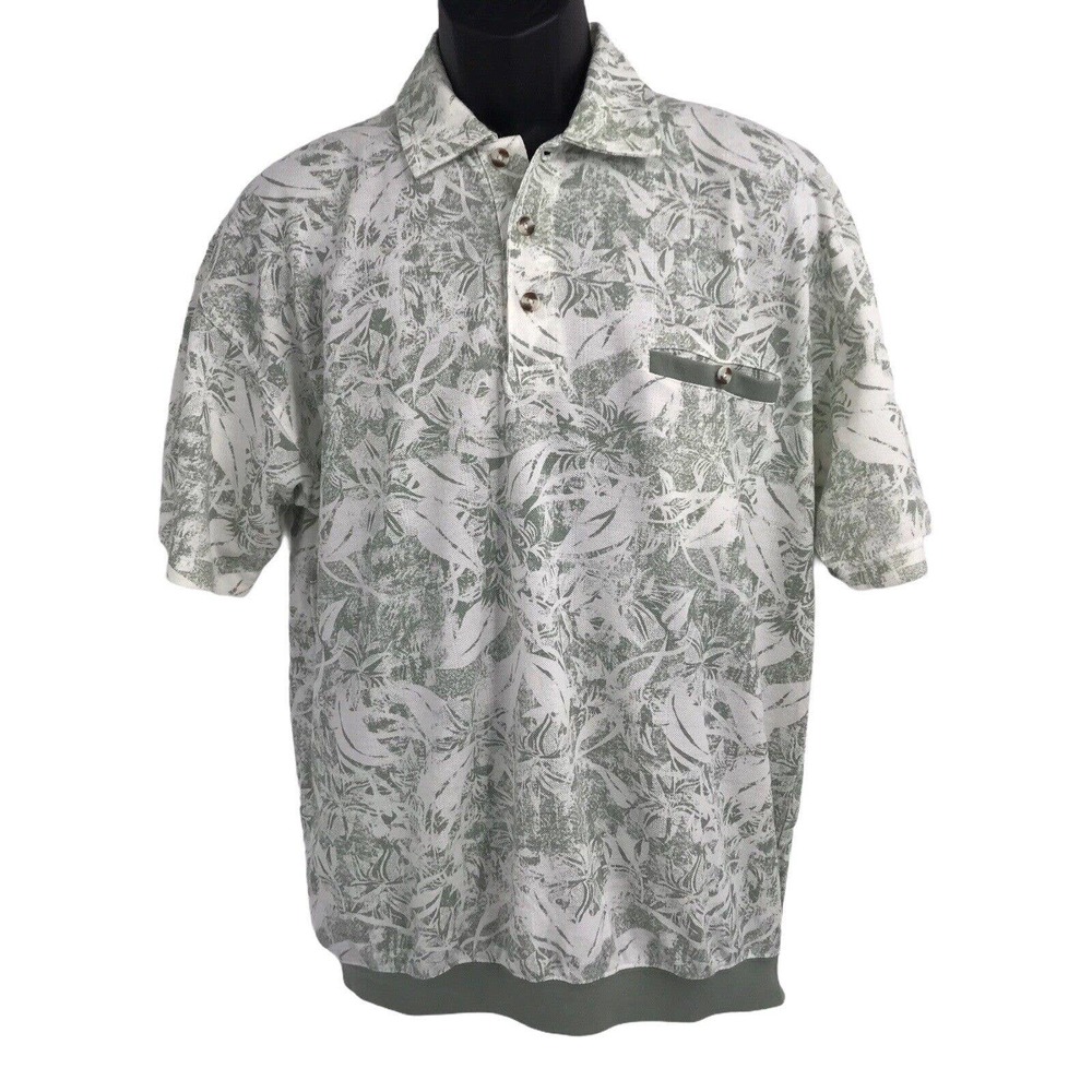 Safe Harbor Men's White & Green Short Sleeves Collared Polo T Shirt Size Large